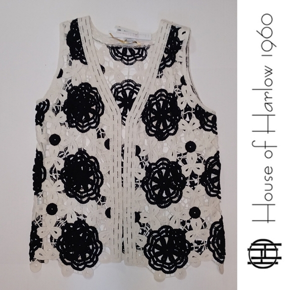 House of Harlow 1960 Tops - Crochet Open Front Cotton Sleeveless Vest or Beach Coverup House of Harlow